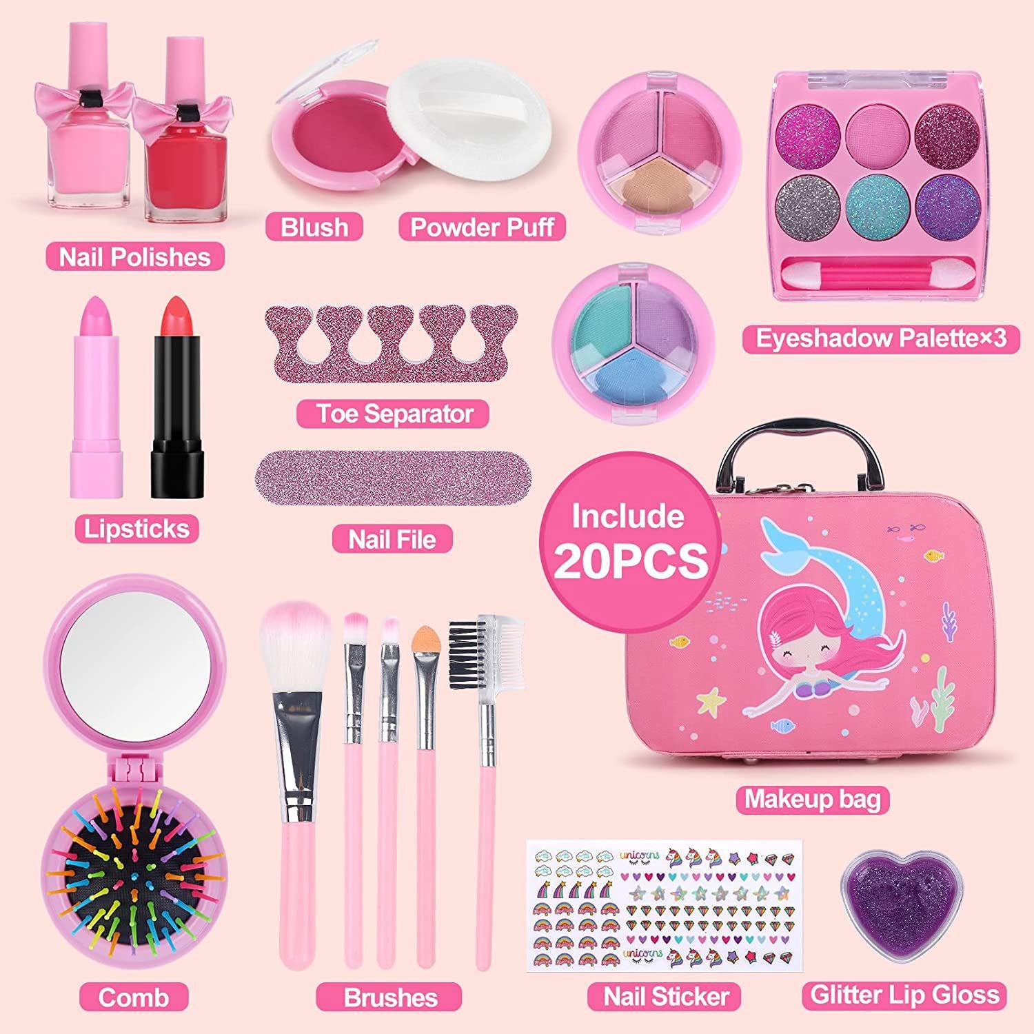 Detailed items from mermaid makeup kit