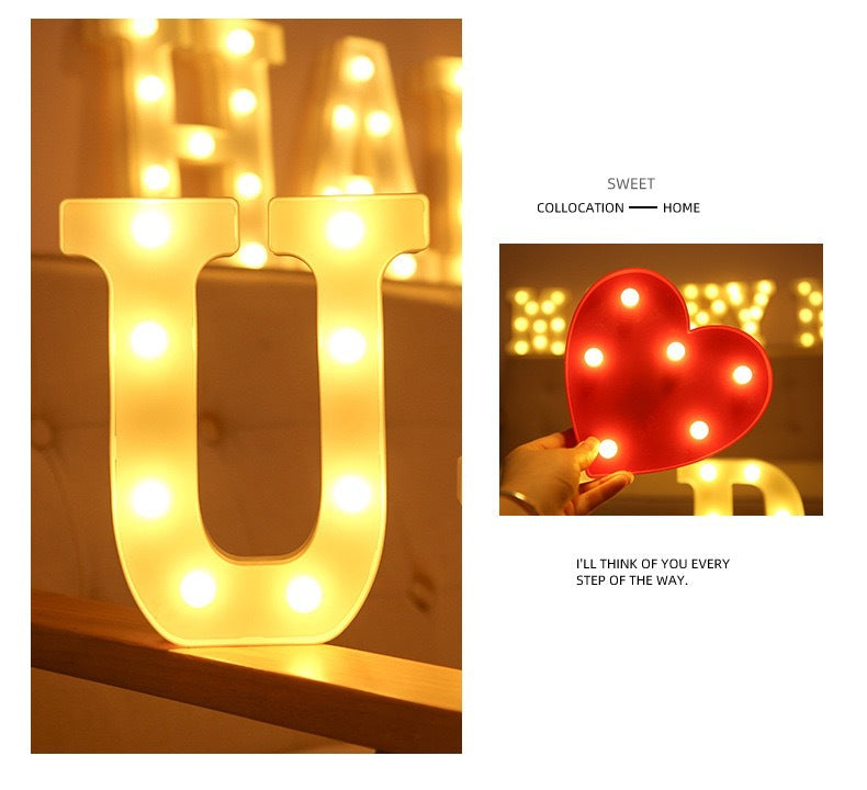 LED letter light in well-lit room