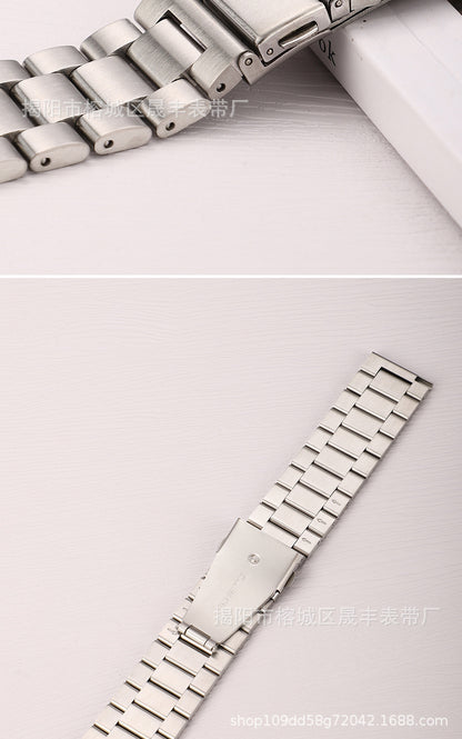 Stylish 3-Bead Stainless Steel Watch Band for Apple & Samsung Watches - Adjustable Sizes in Multiple Colors