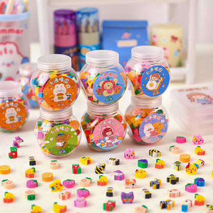 child-safe rubber mini erasers in bottle