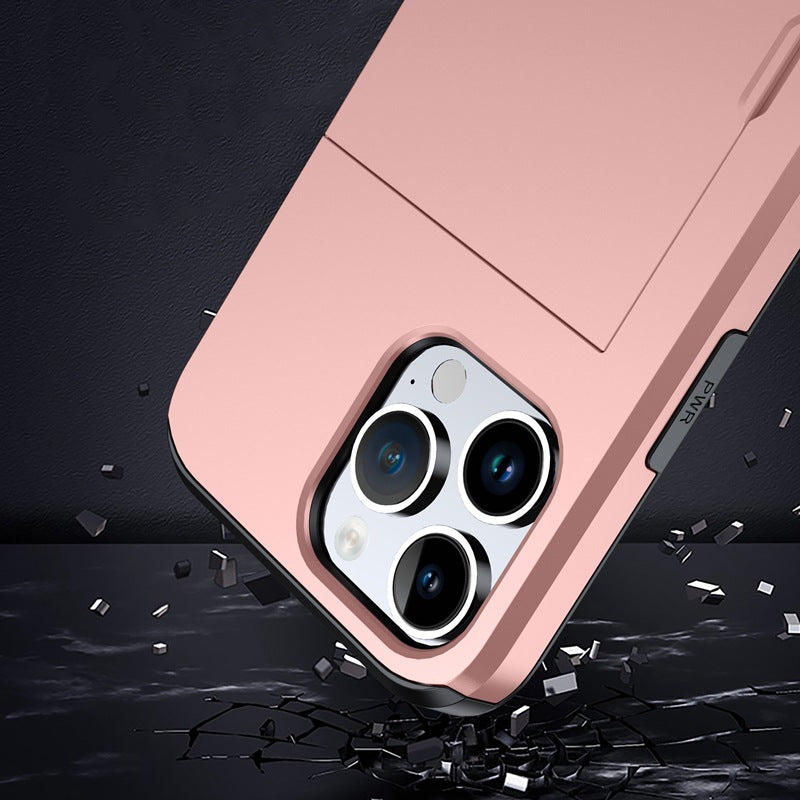 Versatile Shockproof Sliding Card Case for iPhone & Samsung - Durable PC+TPU with Multiple Colors