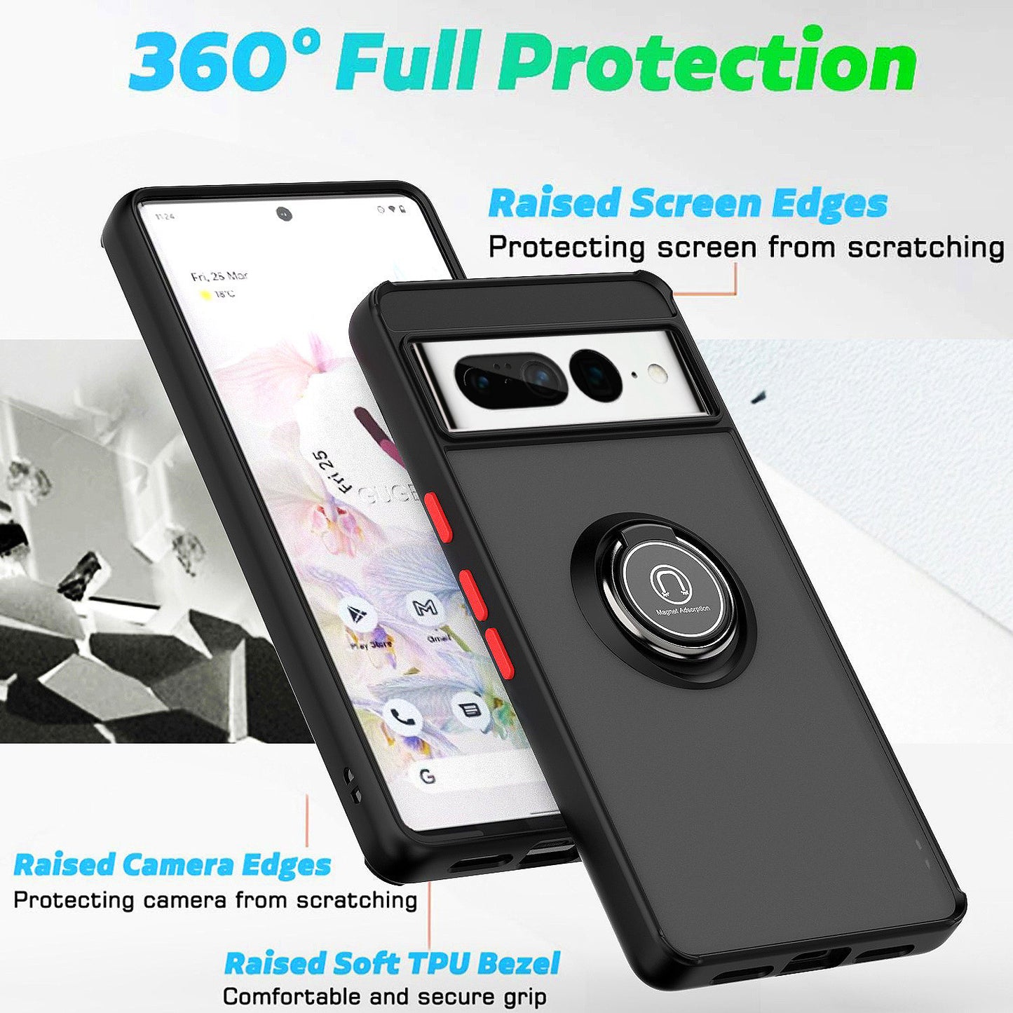 Magnetic Ring Stand Case for Google Pixel 6, 7, 8 & Pro - Full Protection - Sleek and Durable Design