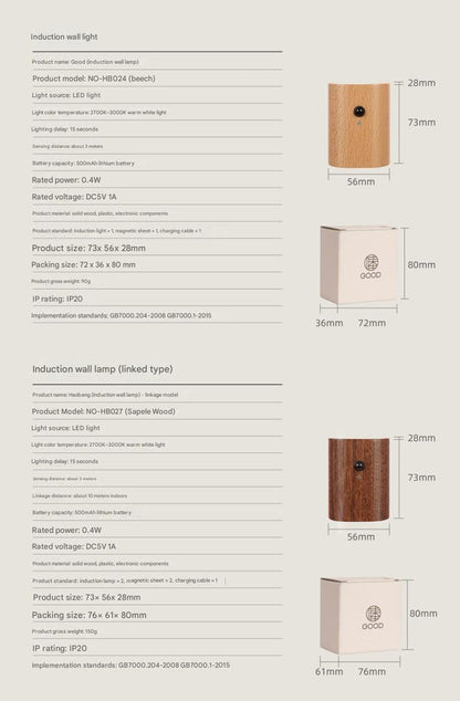 rechargeable motion sensor light wood texture detail