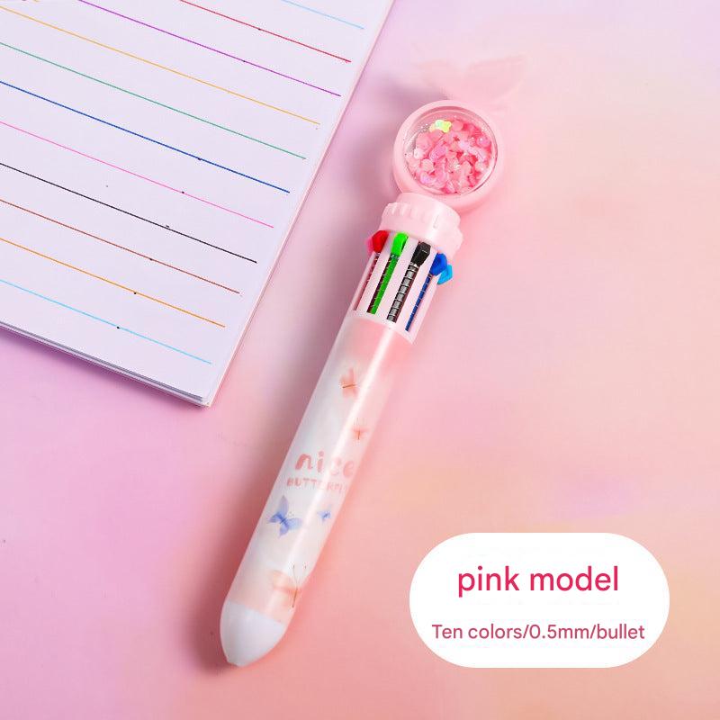 Close-up of the multicolor ballpoint pen tip image