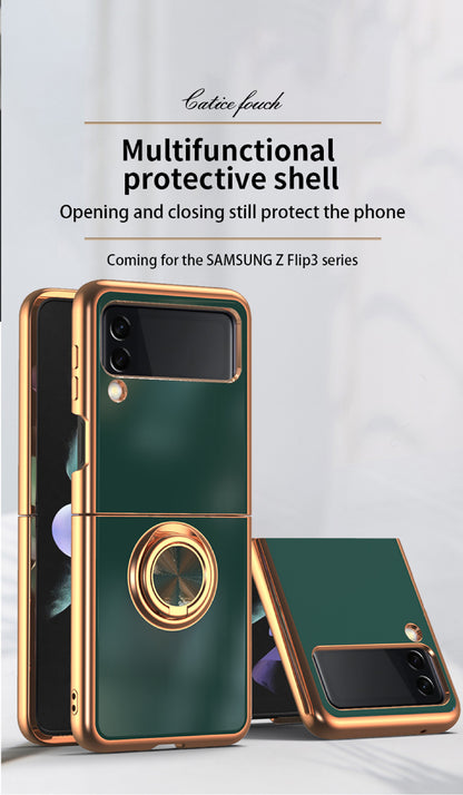 Samsung Galaxy Z Flip 6 Copper Plated Ring Stand Magnetic Phone Case - Shockproof & Fingerprint Resistant