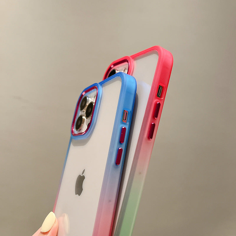 Stylish Dual-Gradient iPhone Case Compatible with iPhone 15 - Vibrant Colorful Protection with Metal Finish