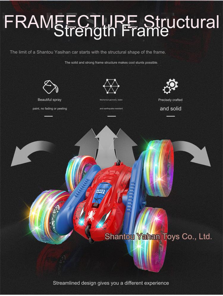 Stunt Remote Control Car - Dual-Sided Flipping RC Vehicle with Colorful LED Lights for Kids