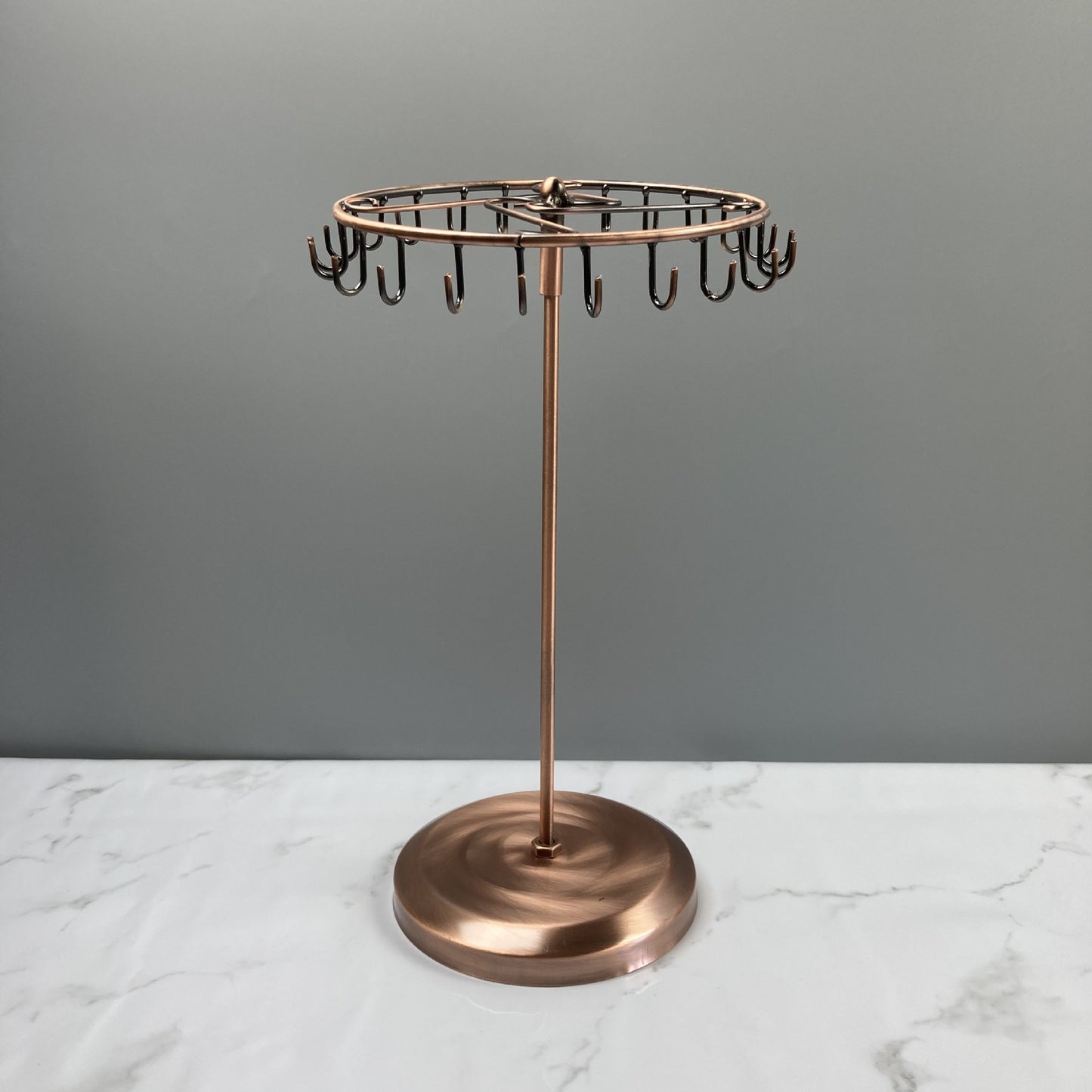 space-saving jewelry display stand with hooks