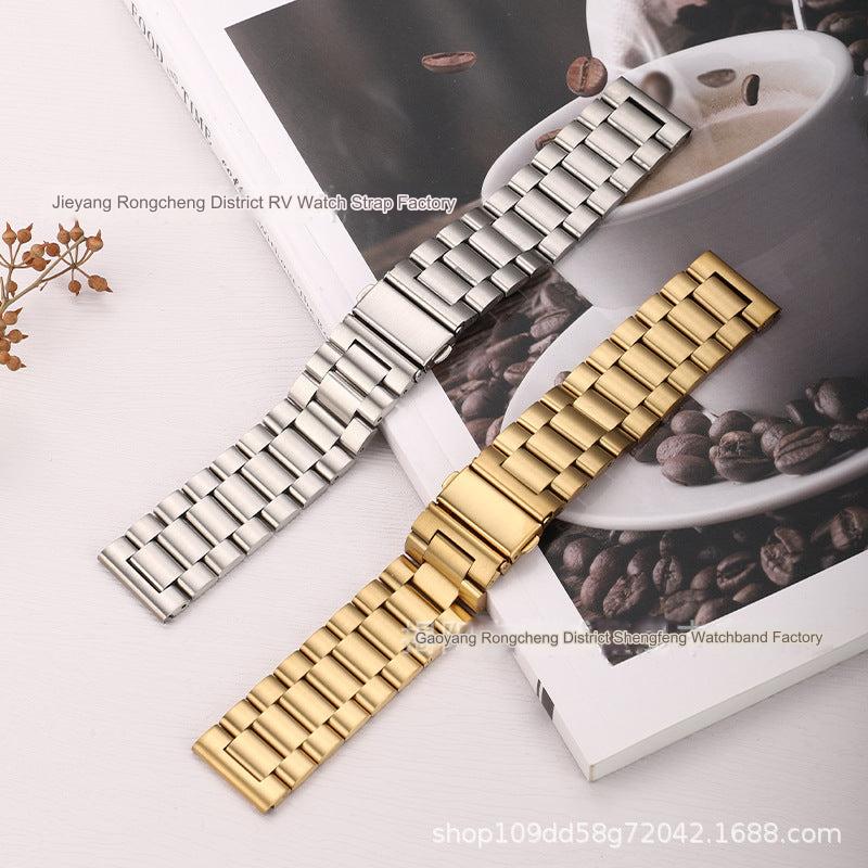 Stylish 3-Bead Stainless Steel Watch Band for Apple & Samsung Watches - Adjustable Sizes in Multiple Colors