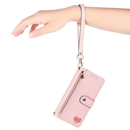 Stylish iPhone 16 Pro Max Heart-Shaped PU Leather Case with RFID Protection & Adjustable Strap