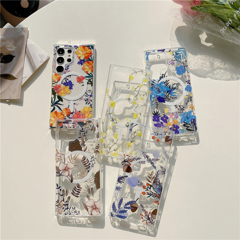 Floral Magnetic Samsung Galaxy S24/S23/S22 Clear TPU Case - Dual-Layer Printed Design