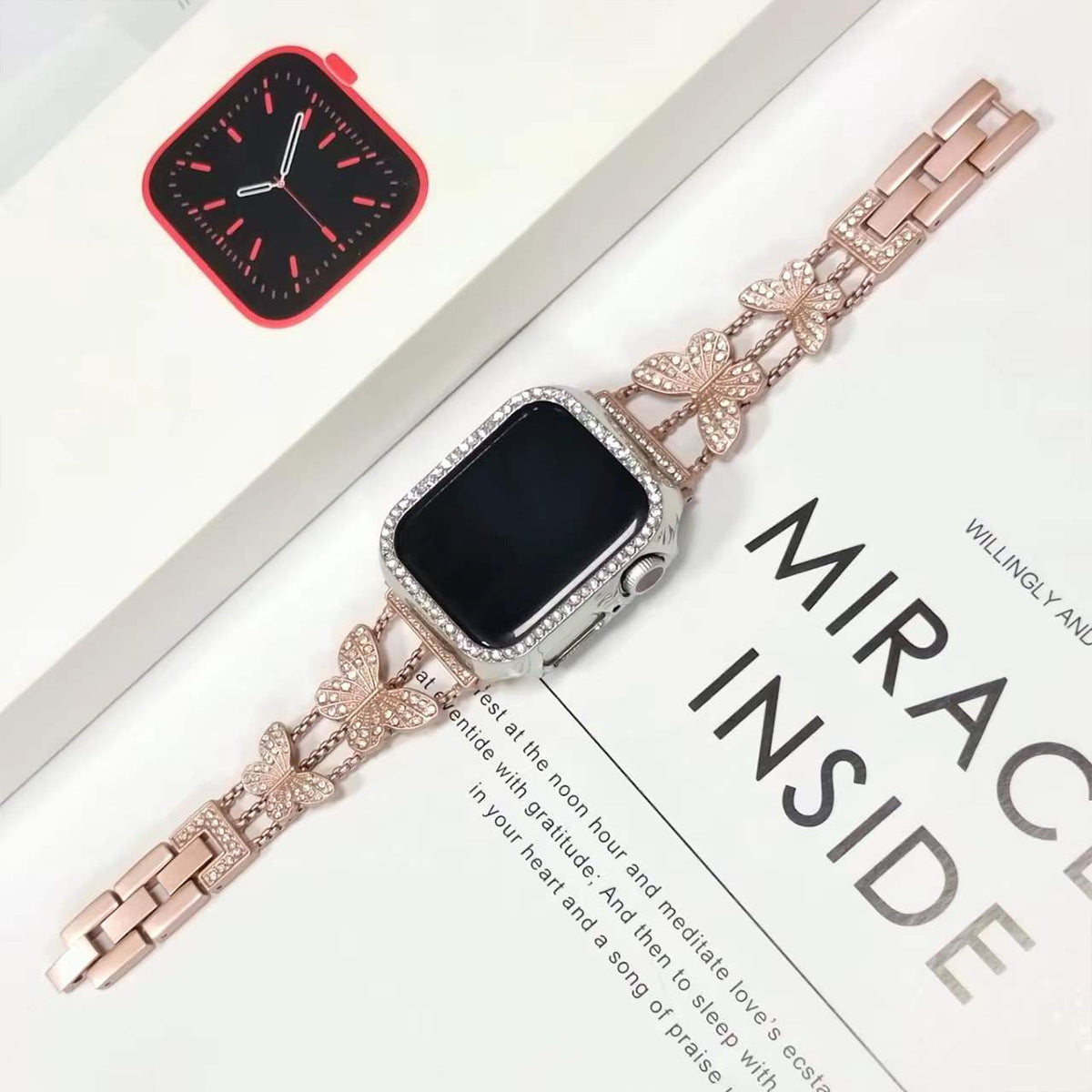 Fashionable Rhinestone-Embellished Metal Band for Apple Watch Series 9 & All Models - Adjustable Sizes