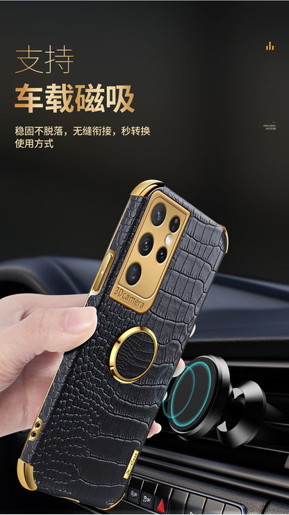 Premium Crocodile Leather Phone Case for Samsung S22 Ultra - Magnetic, Drop-Resistant & Stylish Design