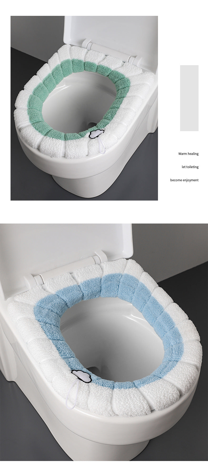 grey plush toilet seat cover with button