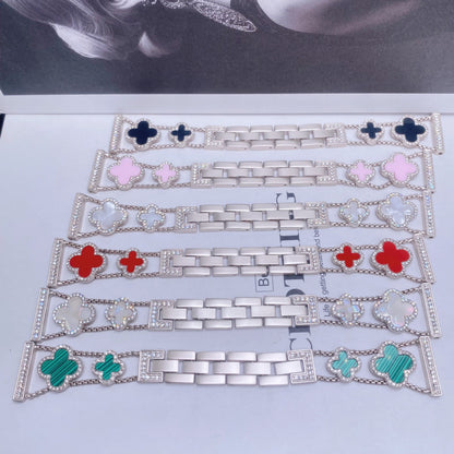 Stylish Four-Leaf Clover Rhinestone Metal Band for Apple Watch Series 1-9 - Versatile Adjustable Sizes