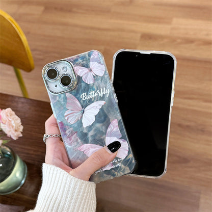 Stylish Pink Butterfly TPU iPhone Case – Compatible with iPhone 11, 12, 13, 14, 15 Series - Protective & Trendy Design