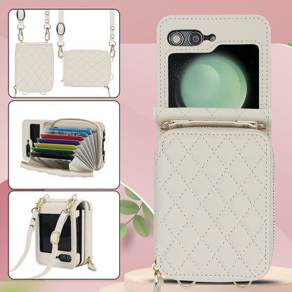 Stylish Samsung Z Flip 5 and Z Flip 6 Crossbody Phone Case with Card Holder - Durable PU+TPU Protection