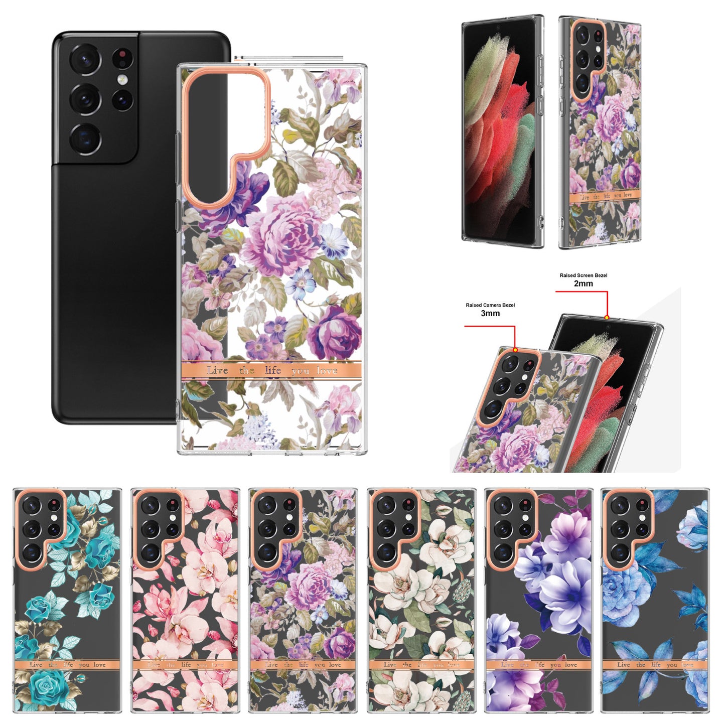 Stylish TPU + PC Protective Case for Samsung Galaxy S24 Series - Transparent Floral Design