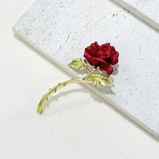 Back of Elegant Red Rose Brooch