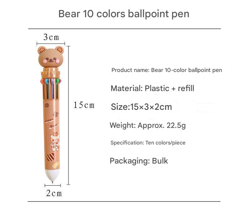 array of cartoon 10-color retractable pens