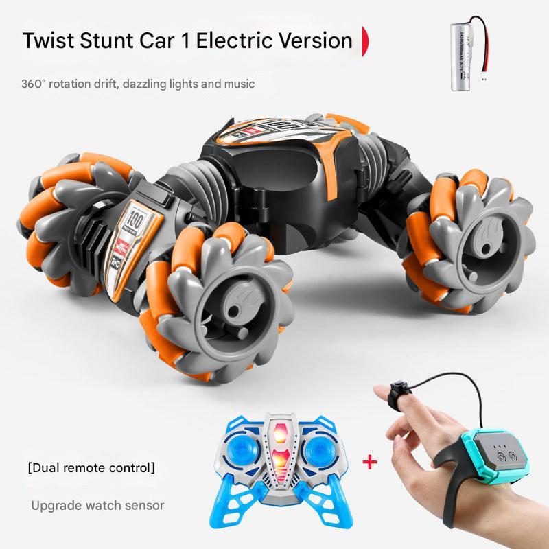 child controlling stunt car with hand gestures