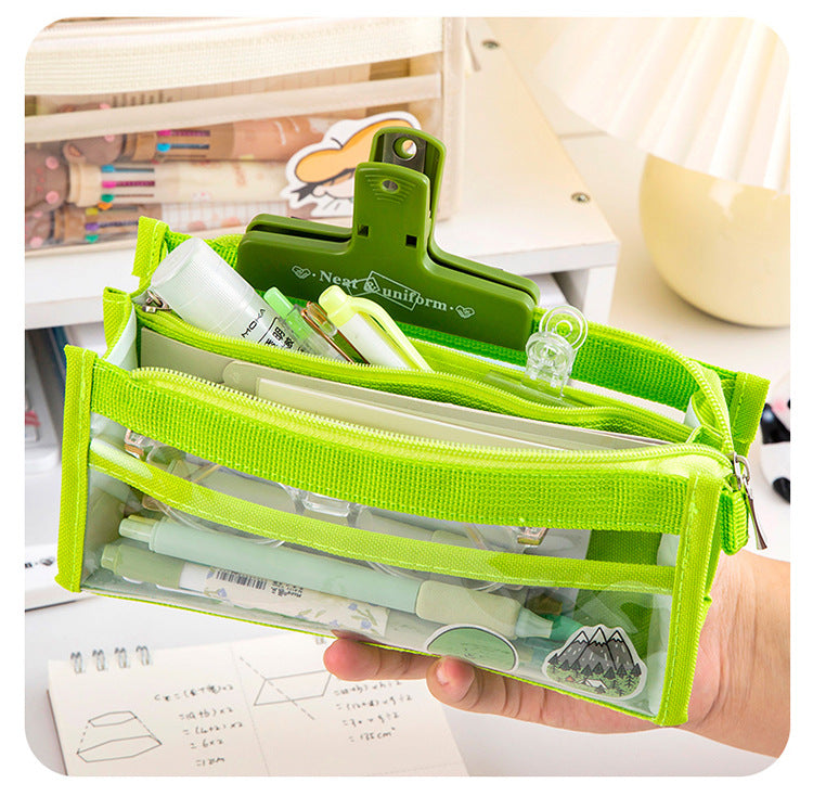 transparent mesh pencil case side view