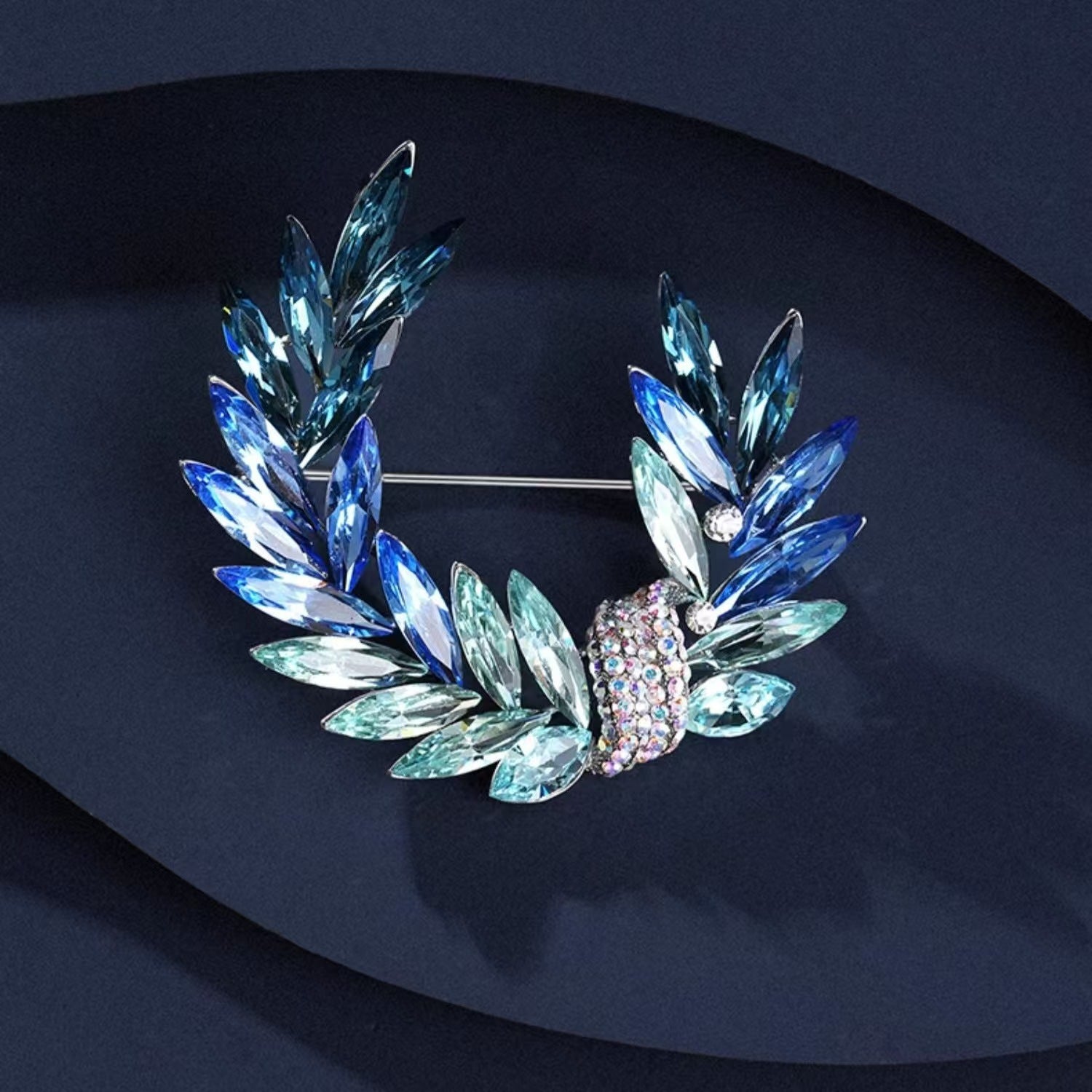 Moon crystal brooch with floral design for women