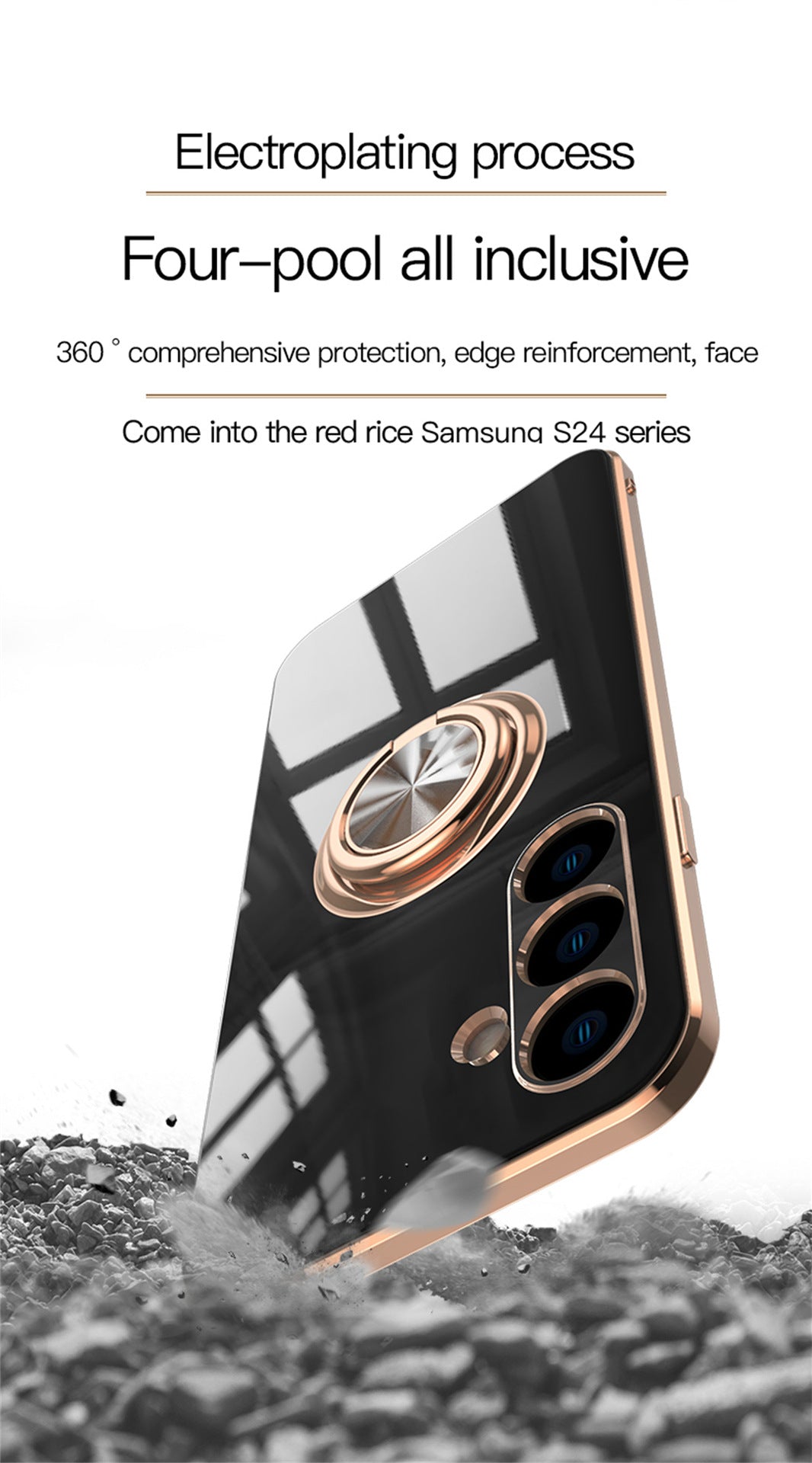 Premium Samsung S24 Ultra Protective Ring Case - TPU & Metal, 6D Electroplated, Shockproof & Stylish Design