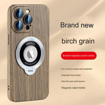 Stylish Magnetic Phone Case with Stand for iPhone 14/15 - All-Weather Protection & Premium Wood Finish