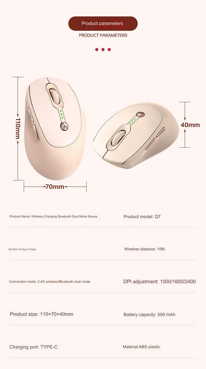 Wireless Bluetooth Mouse Q7 - Dual-Mode, Ergonomic Silent Design, Rechargeable for Office Use