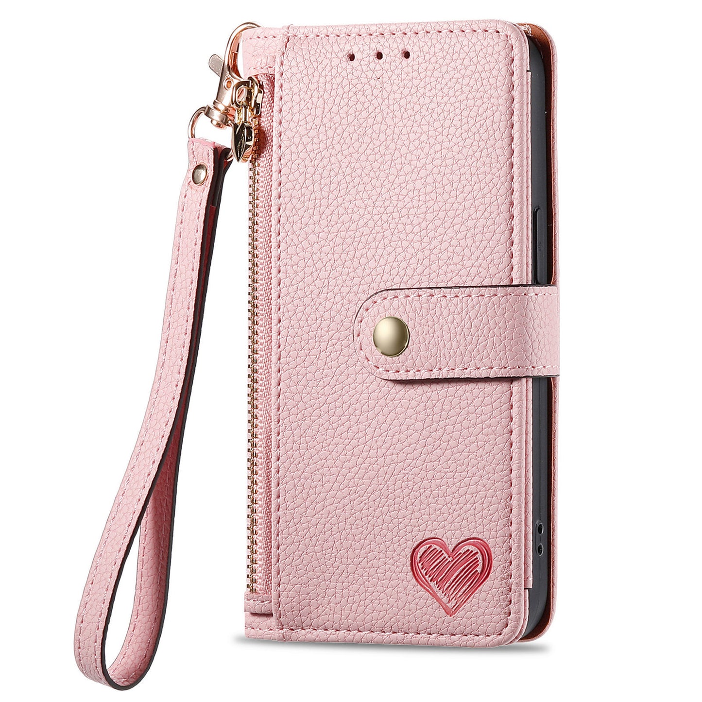 Stylish iPhone 16 Pro Max Heart-Shaped PU Leather Case with RFID Protection & Adjustable Strap