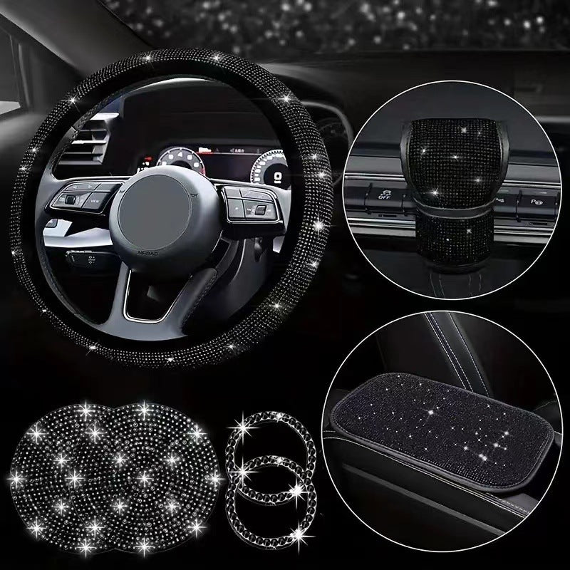 Premium crystal-adorned car interior accessory set