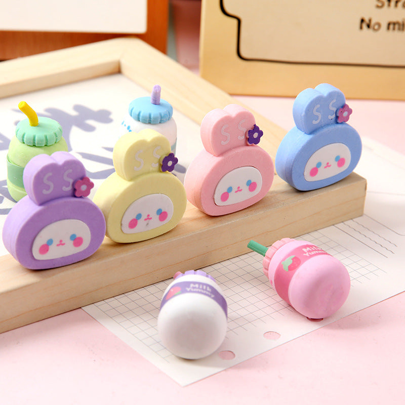 bear and rabbit erasers side view