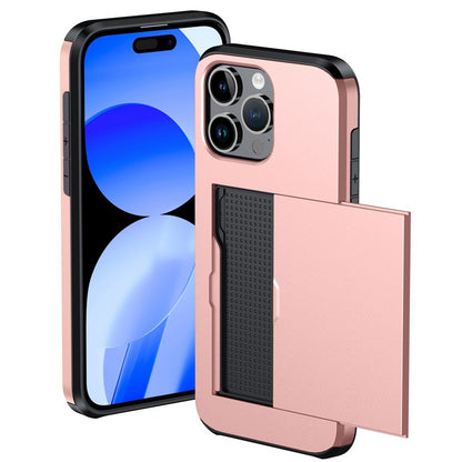 Versatile Shockproof Sliding Card Case for iPhone & Samsung - Durable PC+TPU with Multiple Colors