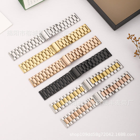 Stylish 3-Bead Stainless Steel Watch Band for Apple & Samsung Watches - Adjustable Sizes in Multiple Colors