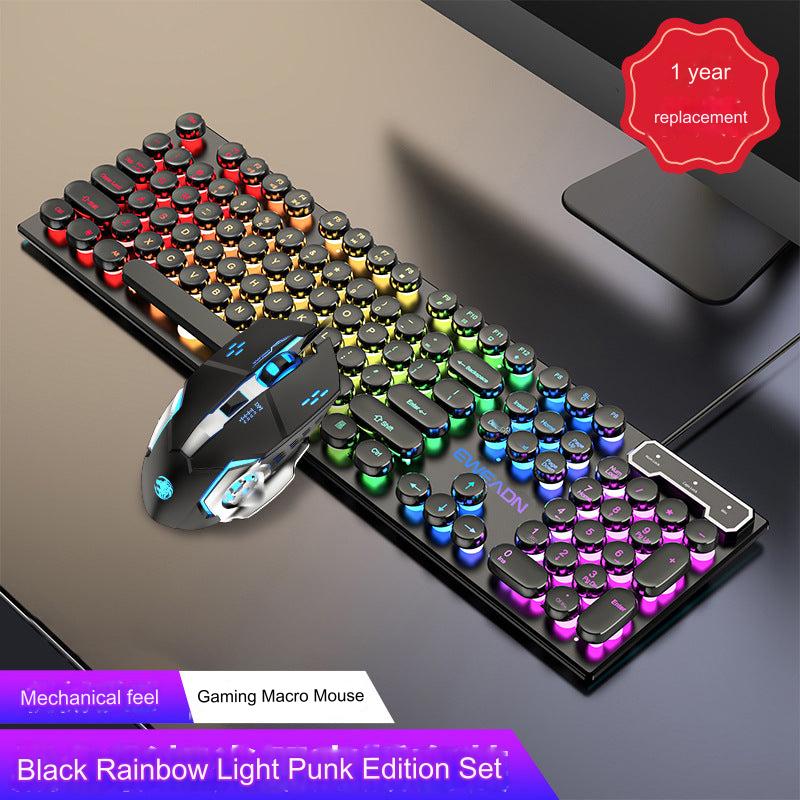 EWEADN GX330 Retro Punk Mechanical Gaming Keyboard & RGB Mouse Set - USB Wired, Ergonomic Design, 1600 DPI