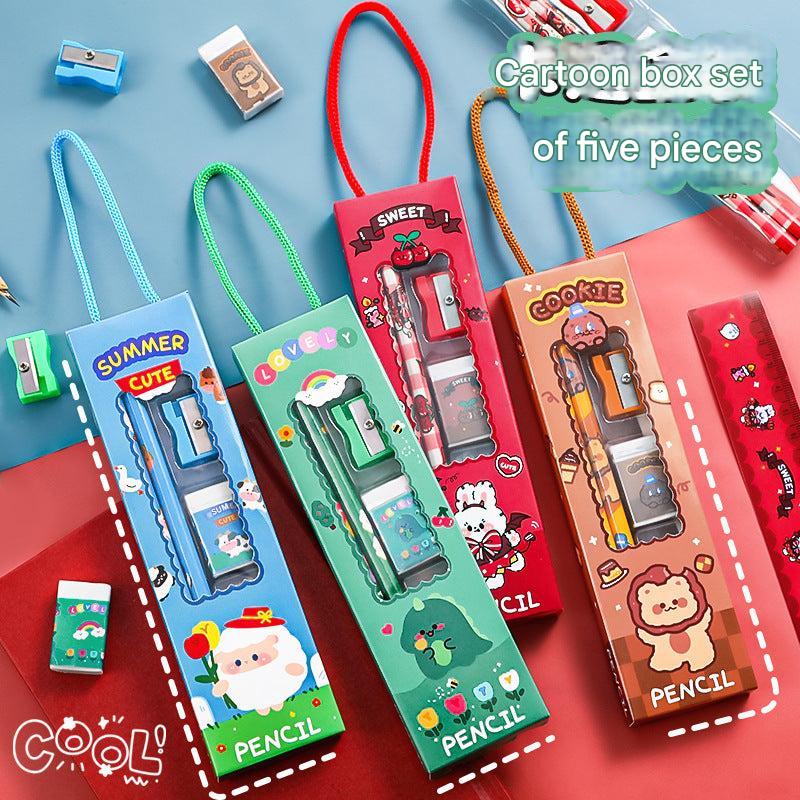 cartoon bear stationery set top view