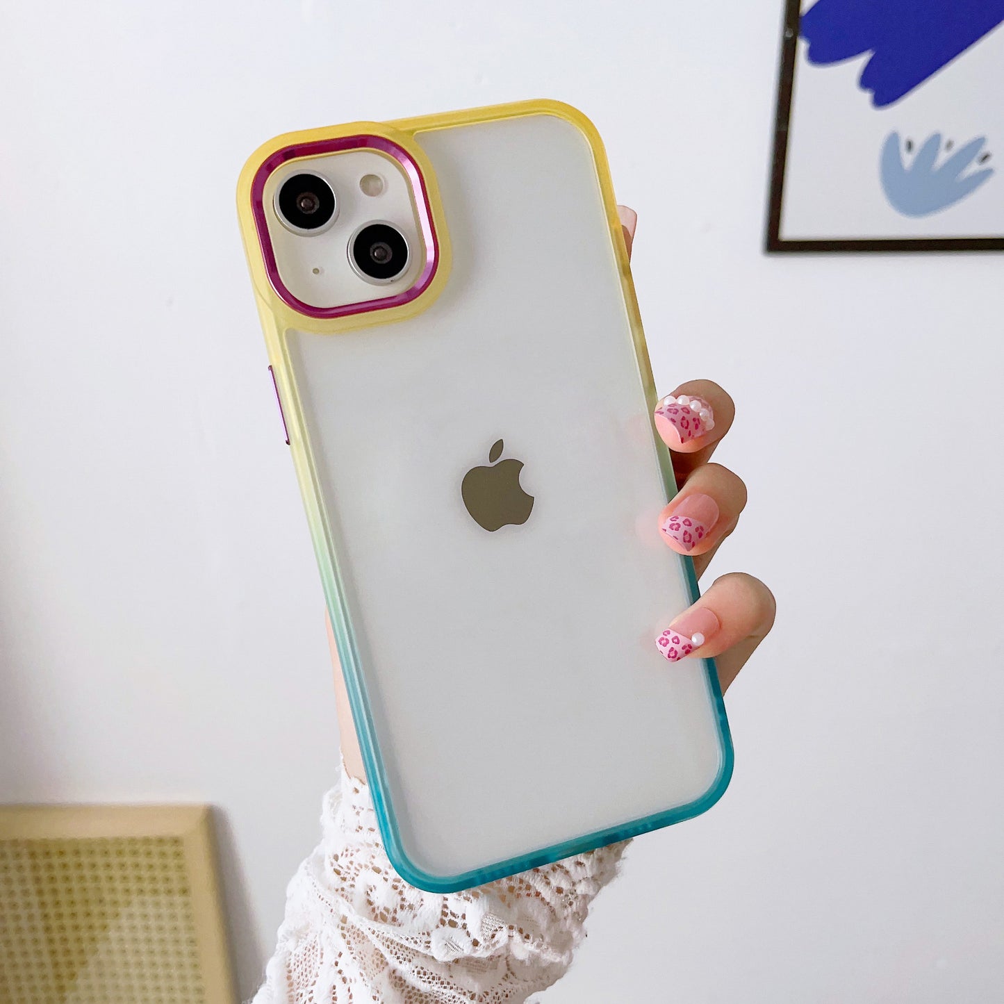 Stylish Dual-Gradient iPhone Case Compatible with iPhone 15 - Vibrant Colorful Protection with Metal Finish