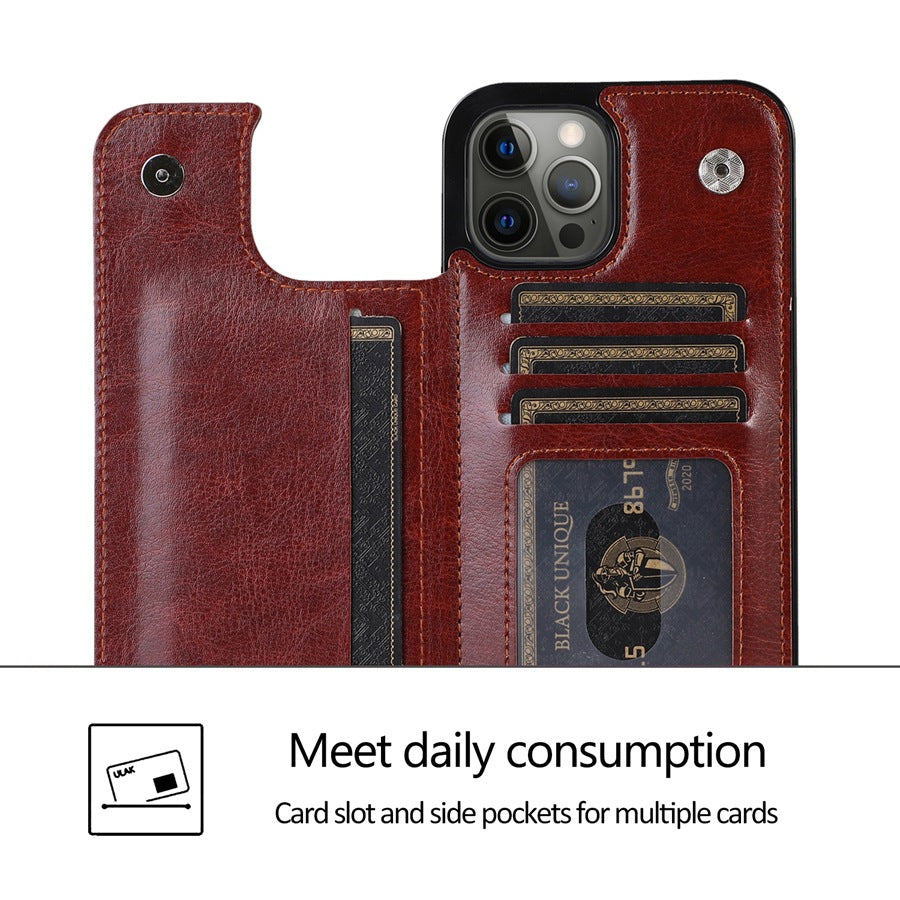 Premium TPU Wallet Case for iPhone 15 & 14 Series – Stylish, Shockproof, Multi-Card Holder