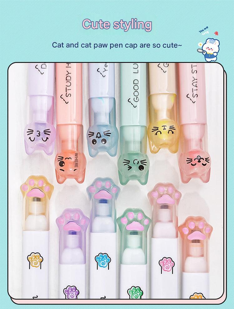 set of feline-themed highlighters in pastel