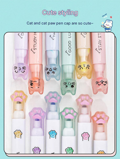 set of feline-themed highlighters in pastel