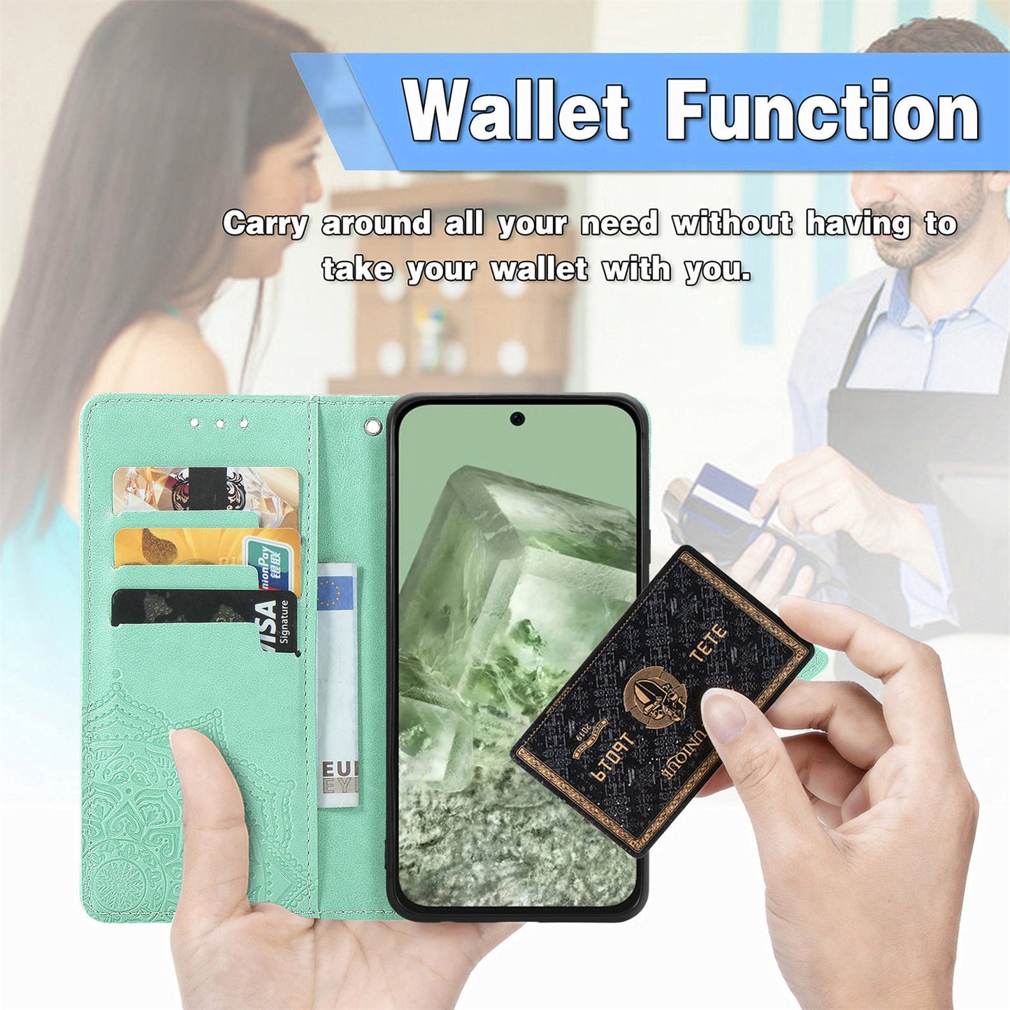 Premium PU Leather Flip Case for Google Pixel 8/8A/8 Pro - Card Holder, Kickstand, & Anti-Fingerprint Protection