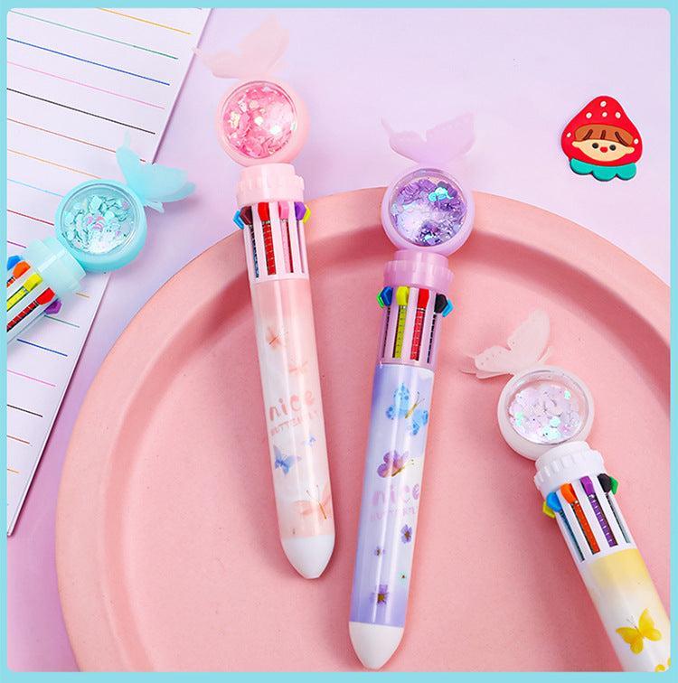 Close-up of the multicolor ballpoint pen tip image