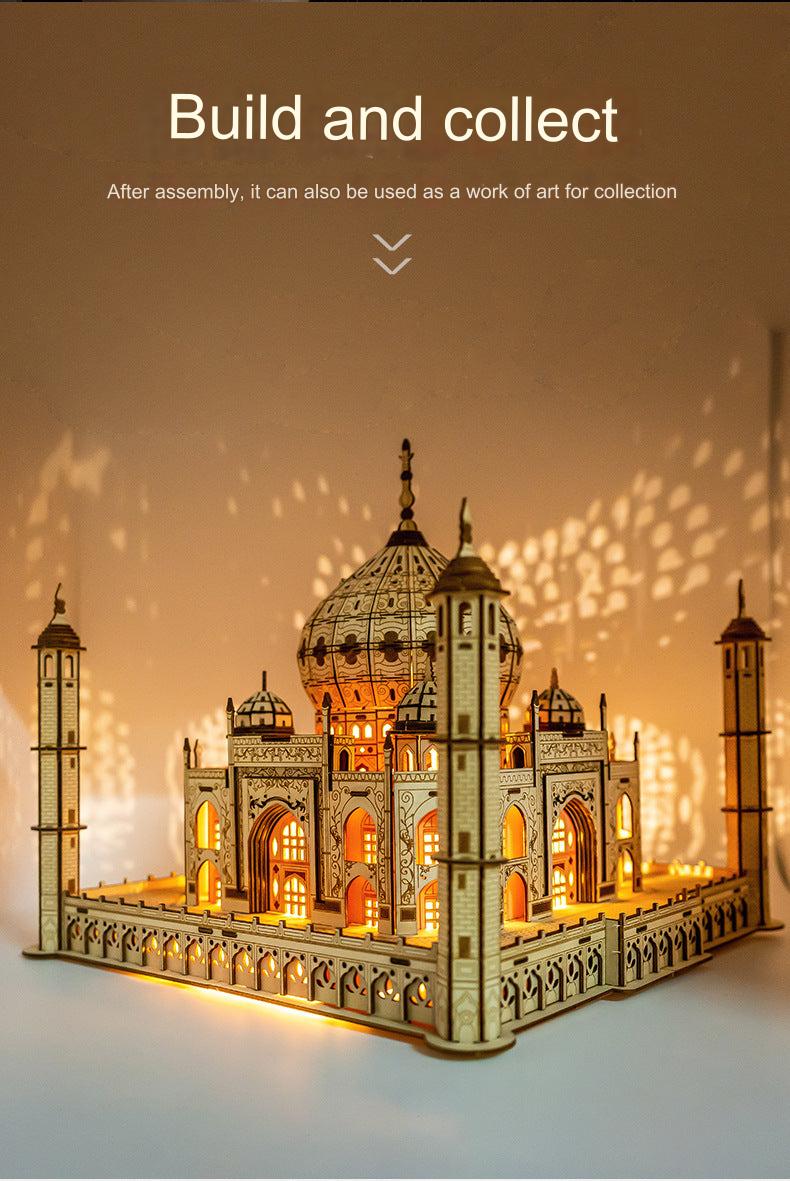 Taj Mahal Wooden Model Kit with LED Lighting - DIY 3D Puzzle for Kids Ages 7-14 | Unique Decorative Collectible