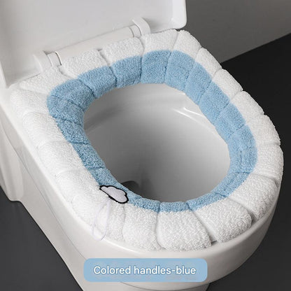 plush blue toilet seat cover with handle