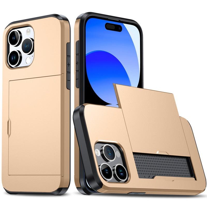 Versatile Shockproof Sliding Card Case for iPhone & Samsung - Durable PC+TPU with Multiple Colors