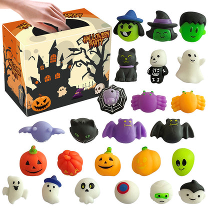 kid holding Halloween themed squishy toy