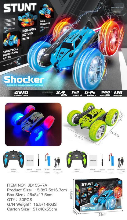 Stunt Remote Control Car - Dual-Sided Flipping RC Vehicle with Colorful LED Lights for Kids