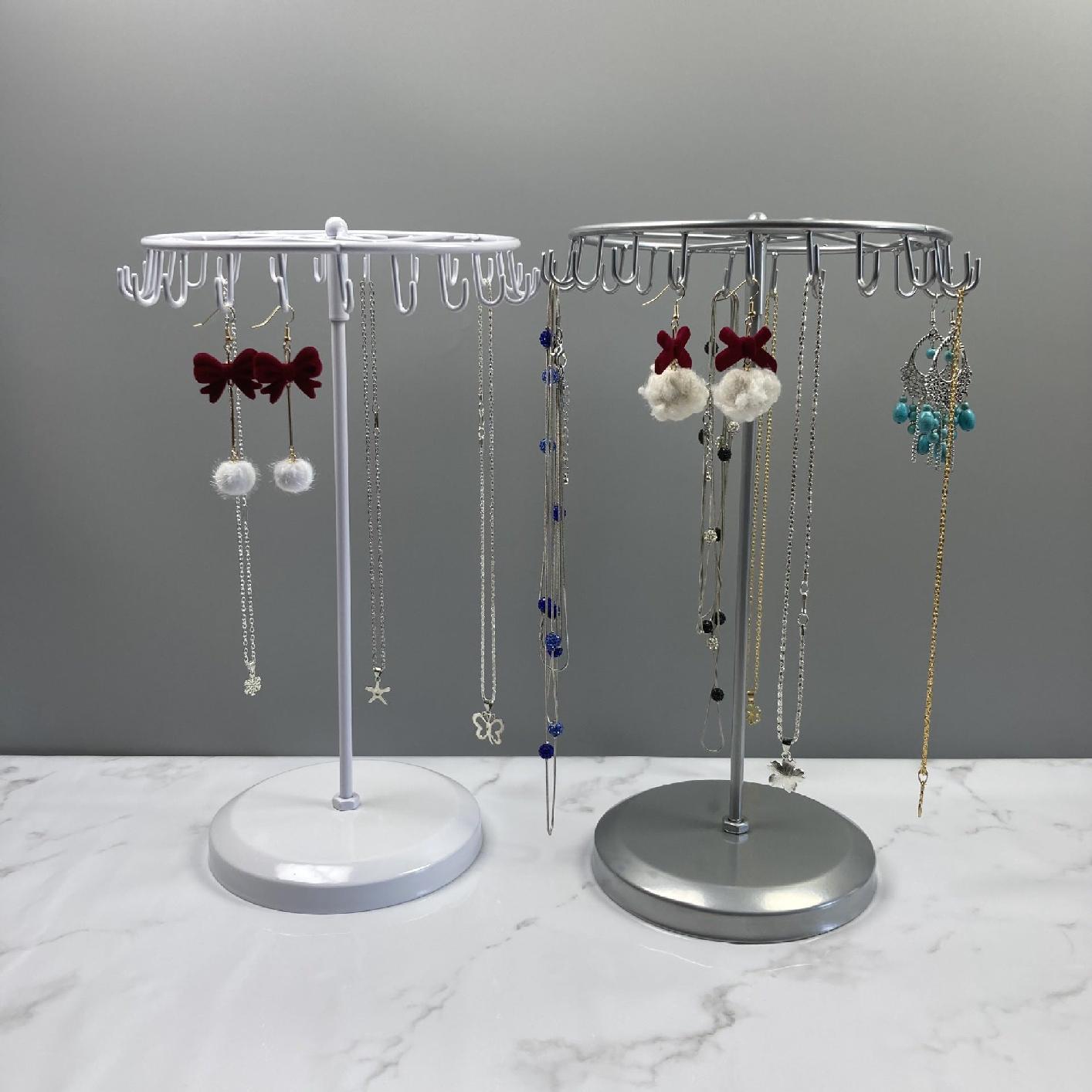 space-saving jewelry display stand with hooks