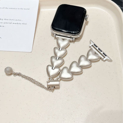 Stylish Metal Heart Link Bracelet for Apple Watch - Adjustable Fashion Band in Rose Gold, Black, Silver, and Gold